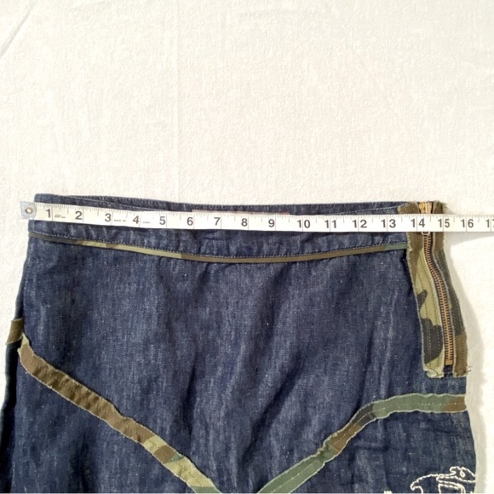 Vintage Parasuco Denim Skirt Camouflage Embroidered Animal Y2K Streetwear Size 6 - Picture 11 of 12
